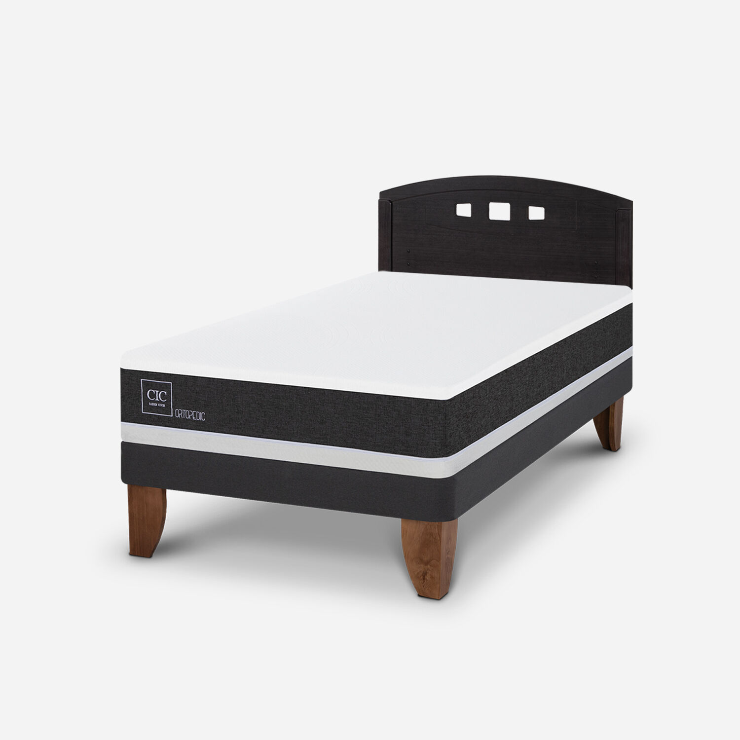 Cama Europea 1,5 Plazas Ortopedic + Respaldo Gales Negro