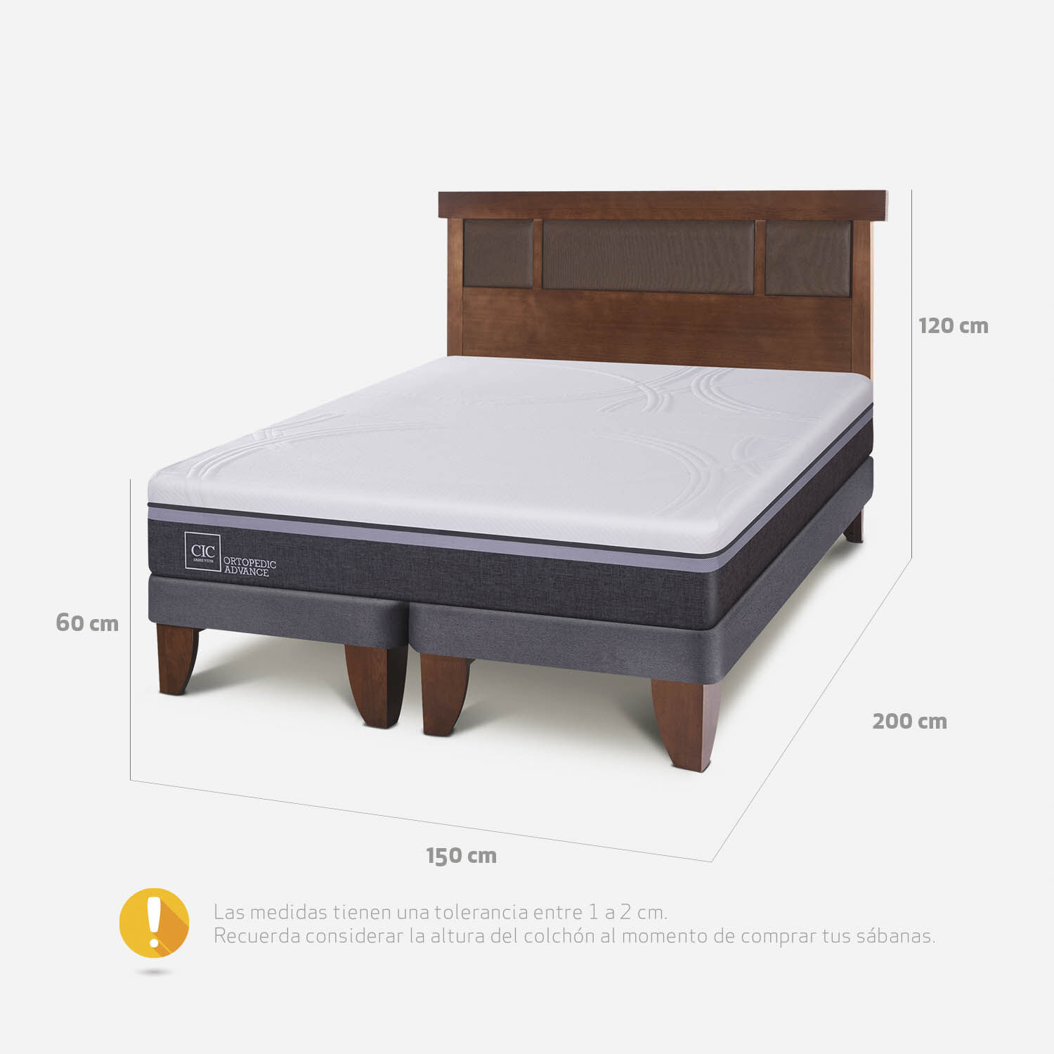 Cama Europea 2 Plazas Ortopedic Advance Base Dividida + Respaldo Dubl&iacute;n Caramel