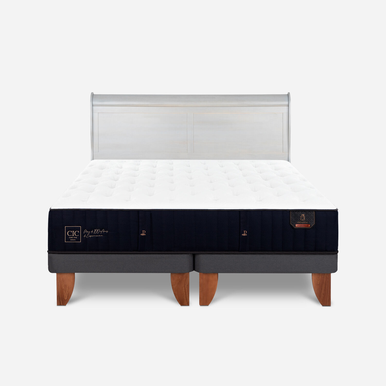 Cama Europea 2 Plazas Premium Base Dividida + Respaldo Miró Alpino