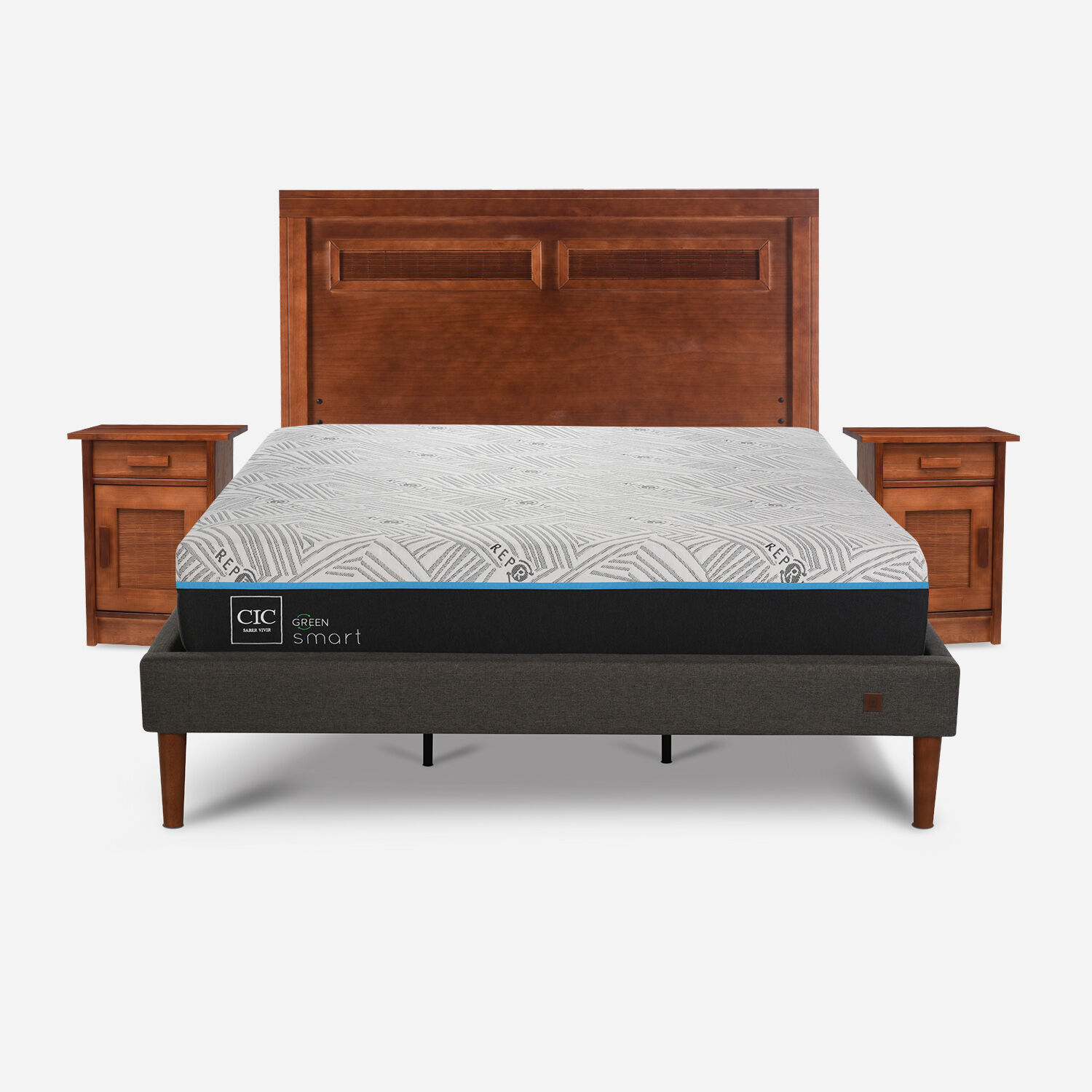Cama Europea Curve King Infinity Green + Set Mil&aacute;n Caramel