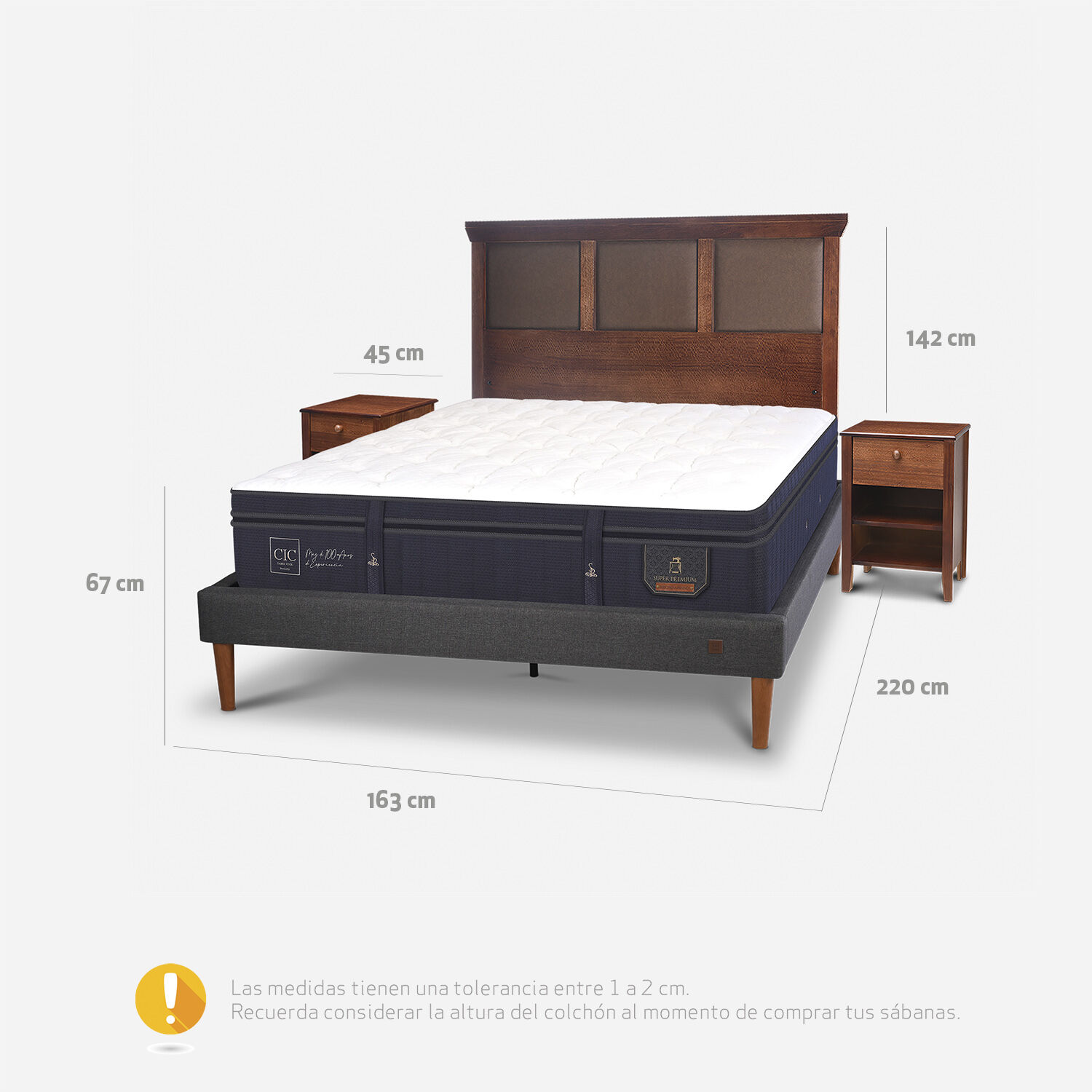 Cama Europea Curve 2 Plazas Super Premium + Set Torino Caramel