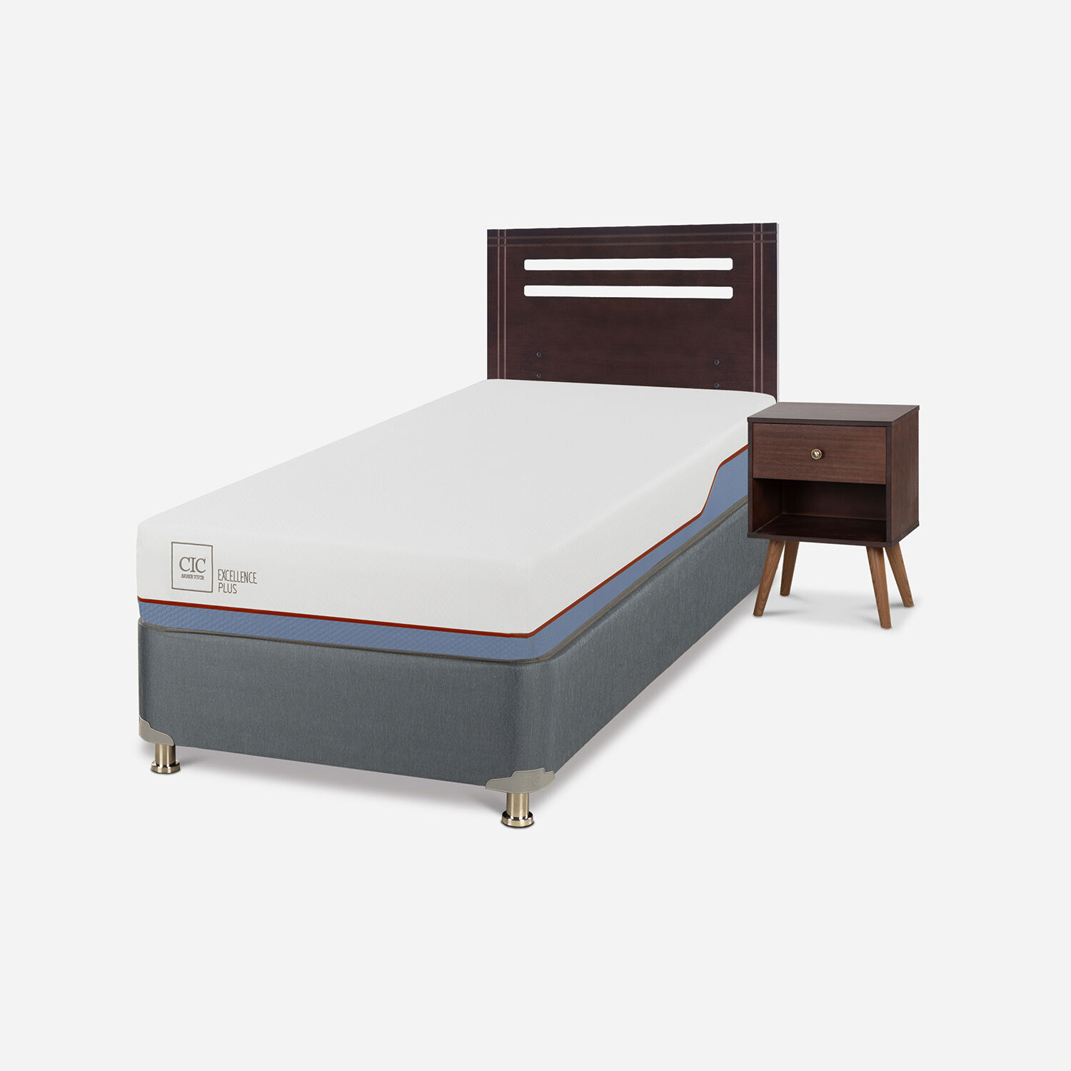 Cama Americana 1 Plaza Excellence Plus + Set Múnich Chocolate