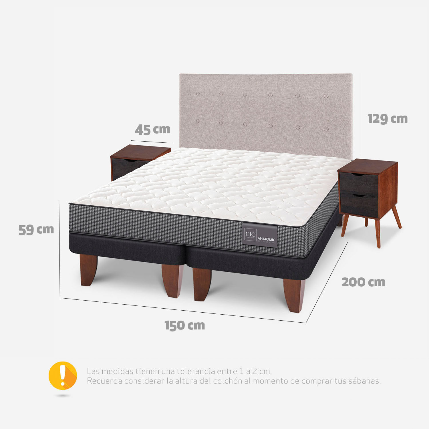 Cama Europea 2 Plazas Anatomic Base Dividida + Set Tigris