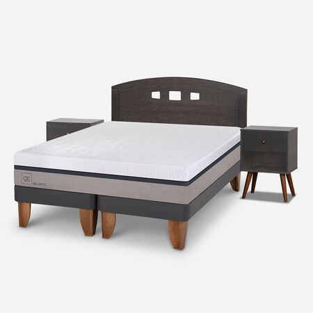 Cama Europea 2 Plazas Balance Base Dividida + Set Gales Gris