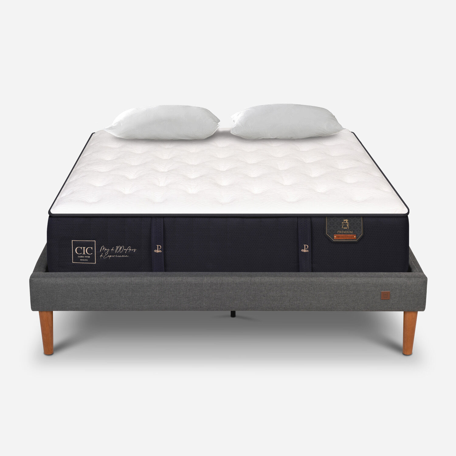 Cama Europea Curve 2 Plazas Premium + Almohadas Viscoel&aacute;sticas