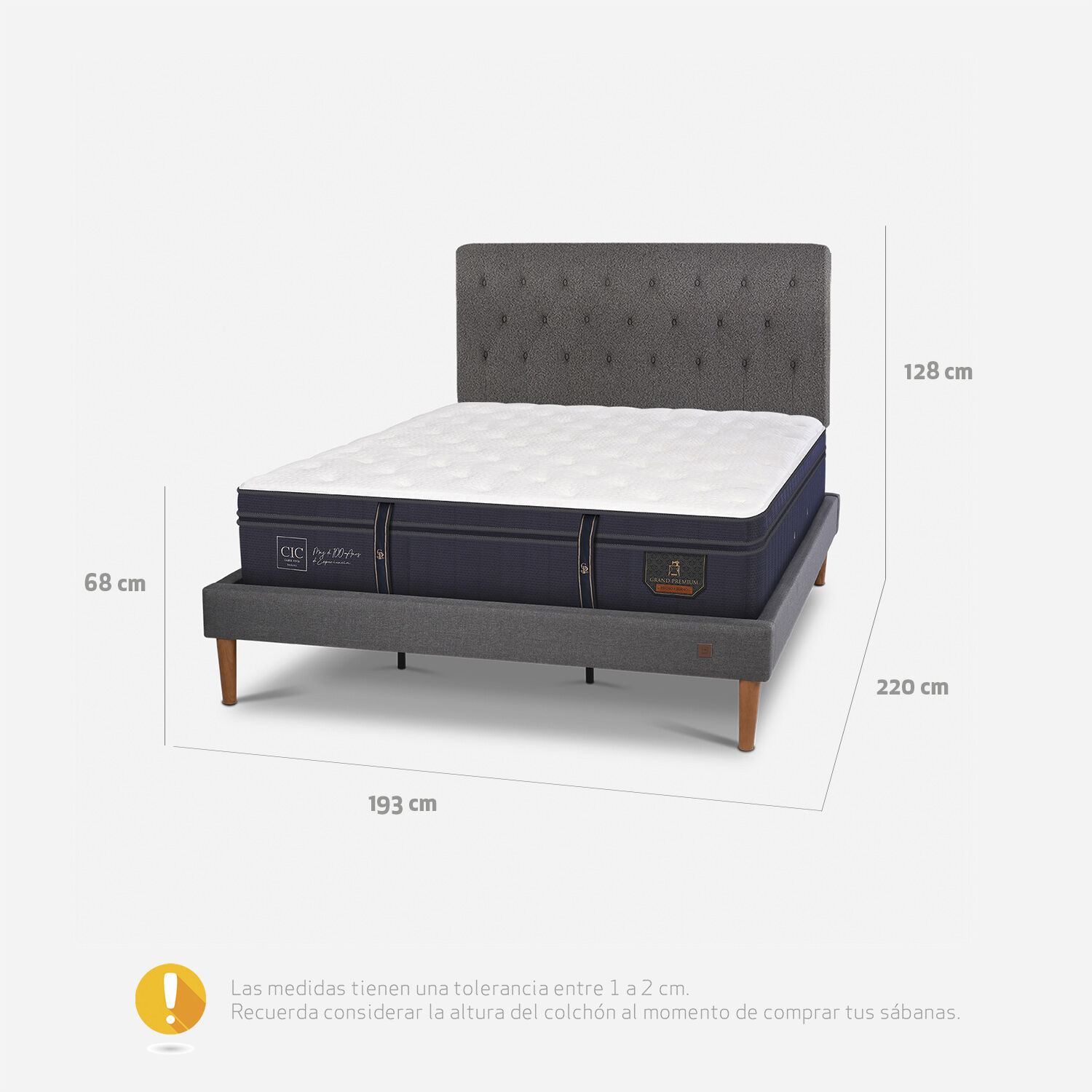 Cama Europea Curve King Grand Premium + Respaldo Kavery