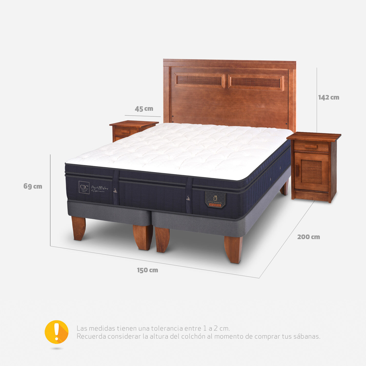 Cama Europea 2 Plazas Super Premium Base Dividida + Set Mil&aacute;n Caramel