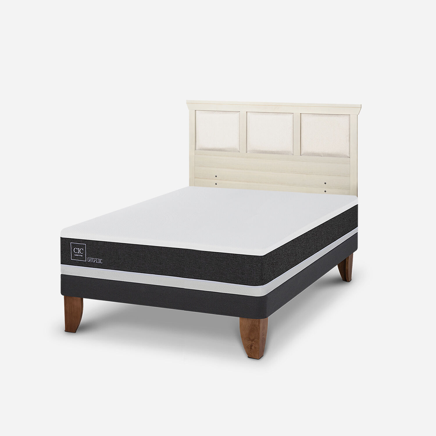 Cama Europea 2 Plazas Ortopedic Base Normal + Respaldo Torino Alpino