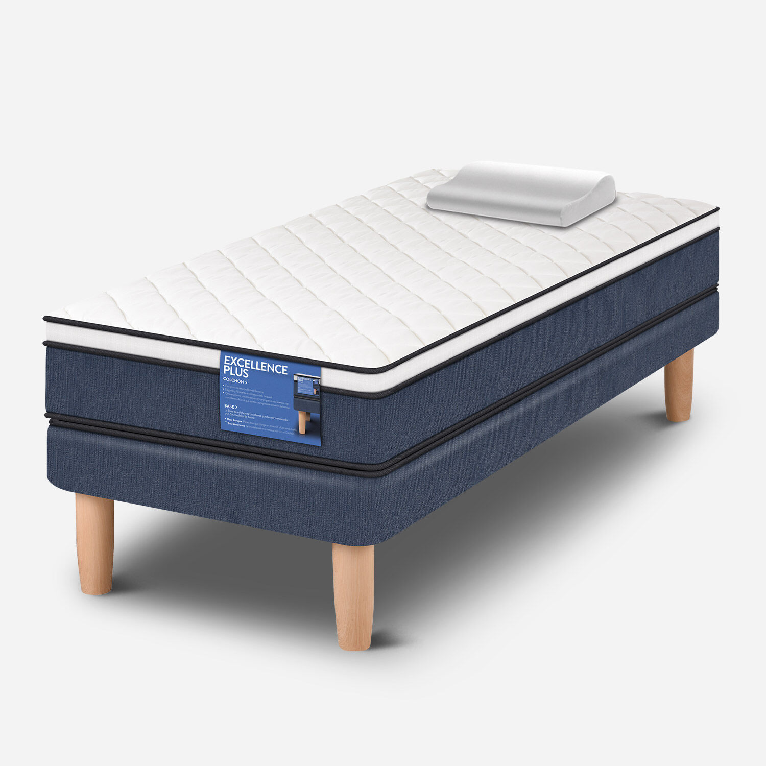 Cama Europea 1 Plaza Excellence Plus + Almohada Viscoel&aacute;stica
