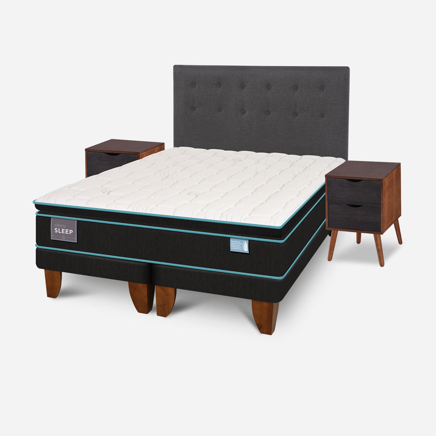 Cama Europea King Green Sleep Base Dividida + Set &Eacute;ufrates