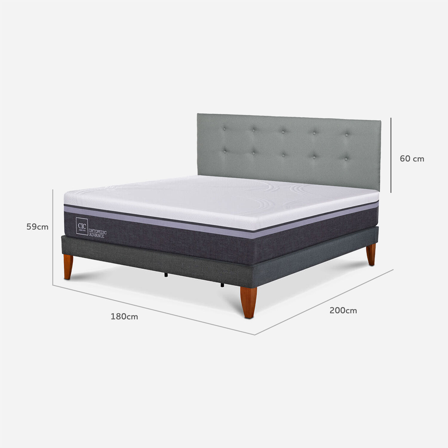 Cama Europea Box Ortopedic Advance King + Respaldo Tapiz Gris