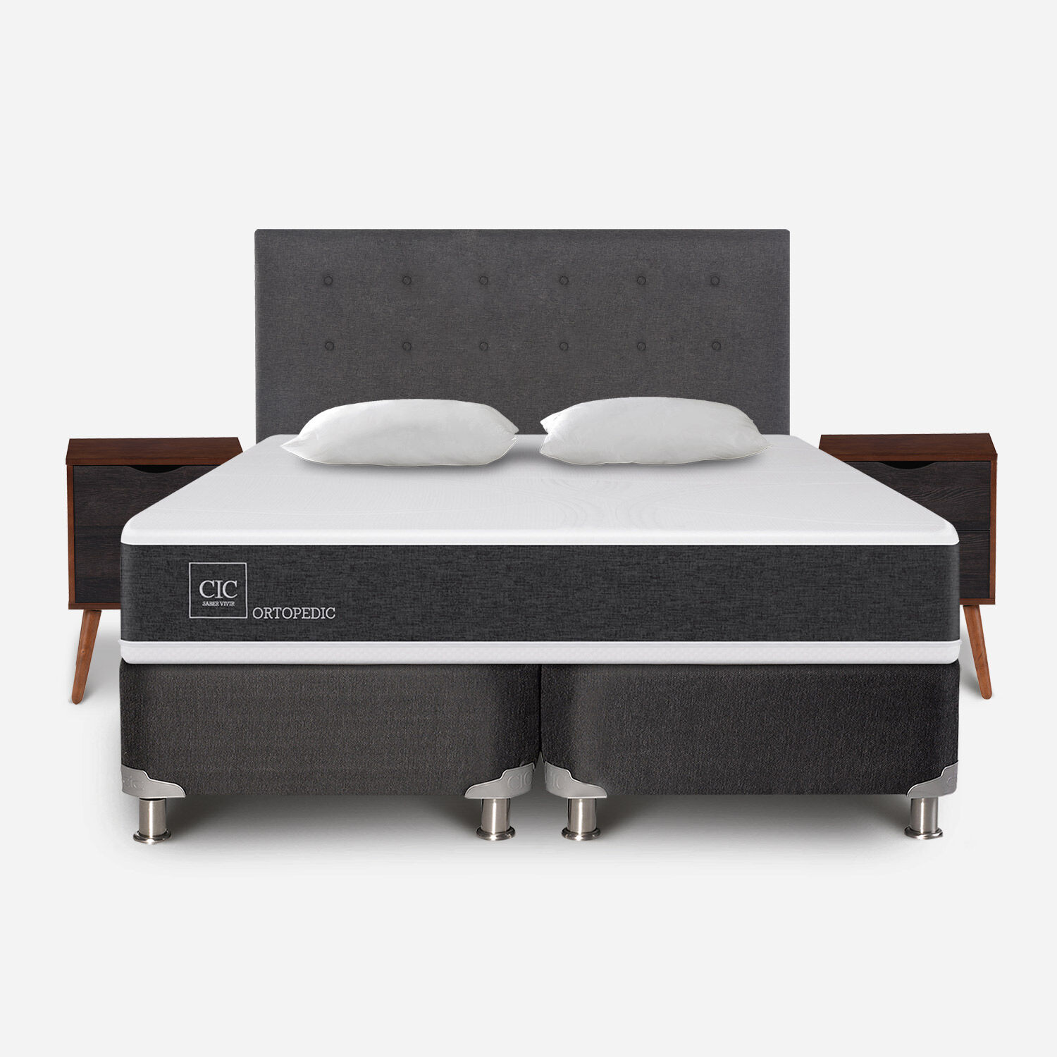 Box Spring 2 Plazas Ortopedic Base Dividida 5 Zonas + Almohadas + Set &Eacute;ufrates