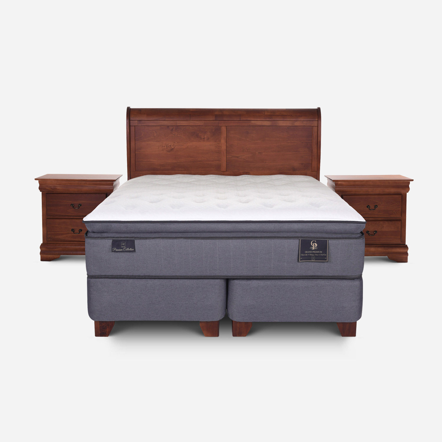 Box Spring 2 Plazas Grand Premium Base Dividida + Set Mir&oacute; Caramel