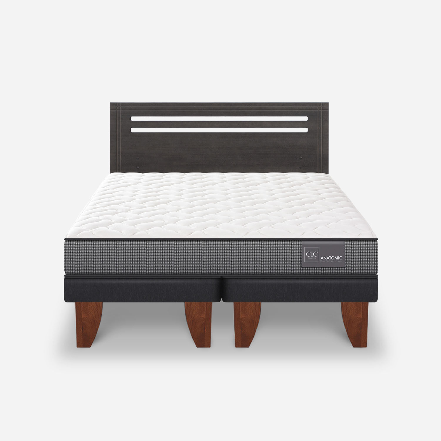 Cama Europea 2 Plazas Anatomic Base Dividida + Respaldo Múnich Gris