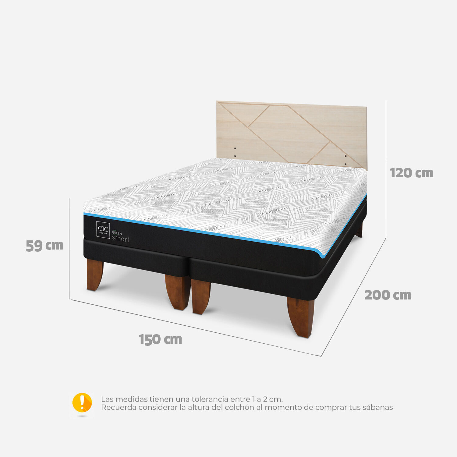 Cama Europea 2 Plazas Green Infinity Base Dividida Villarrica Alpino