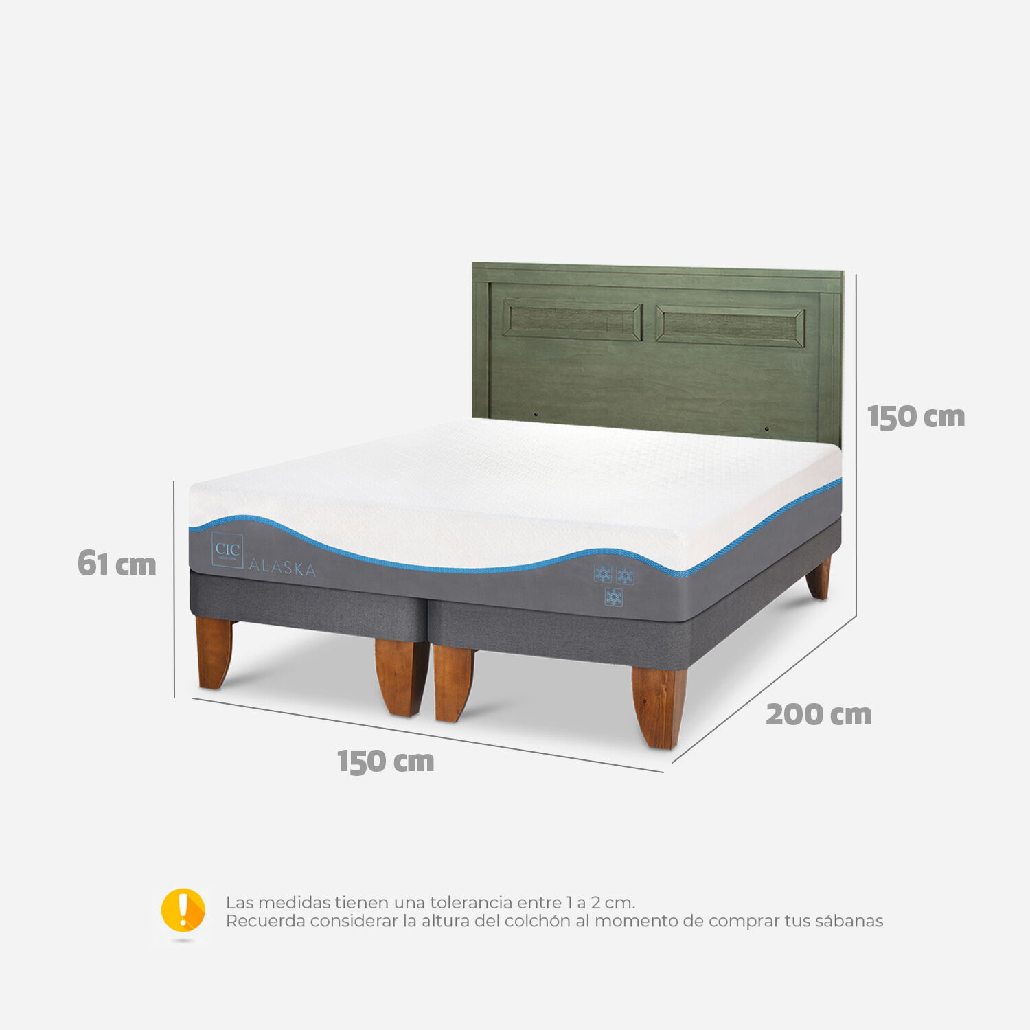Cama Europea 2 Plazas Alaska Base Dividida + Respaldo Mil&aacute;n Olivo