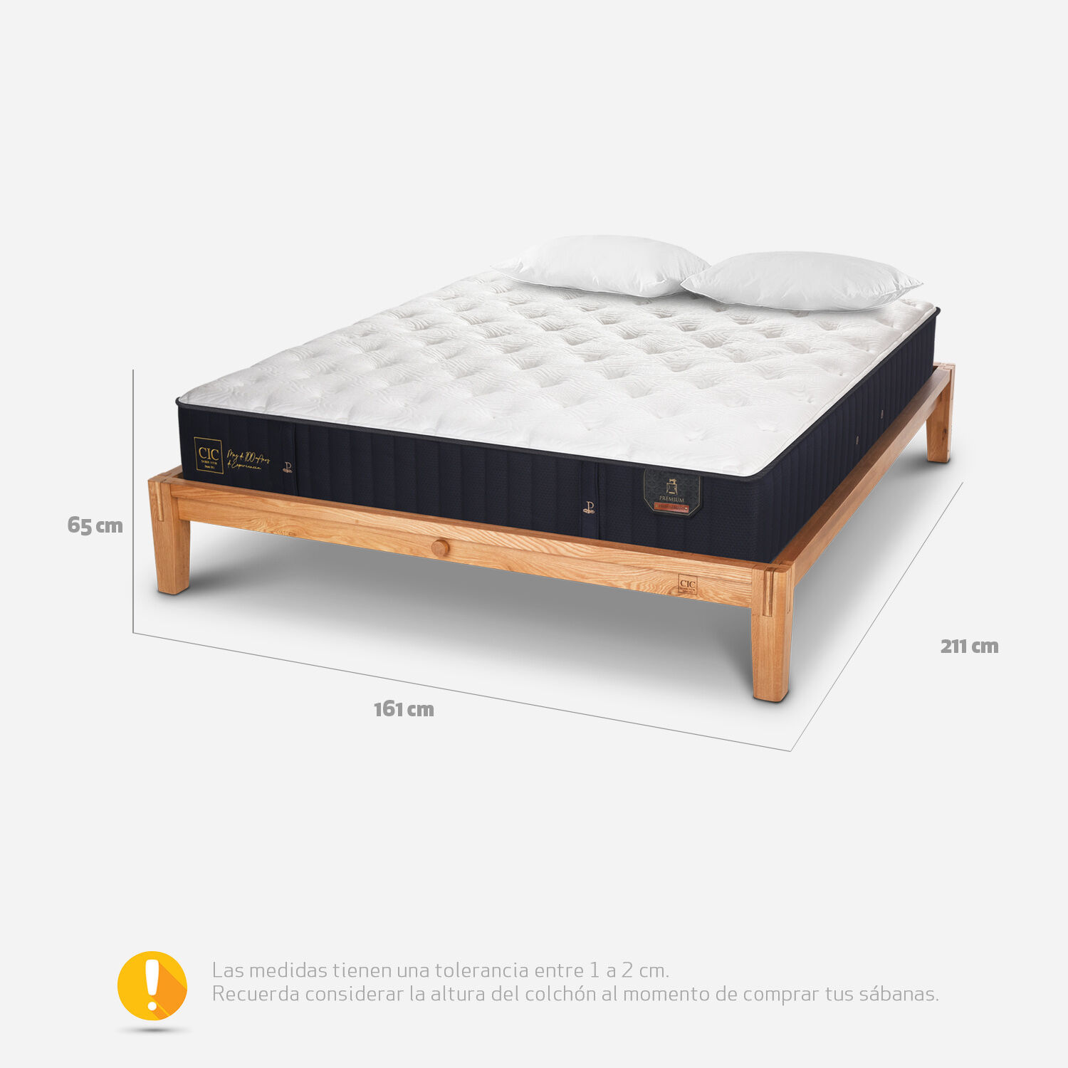 Cama Oak 2 Plazas Premium + Almohadas