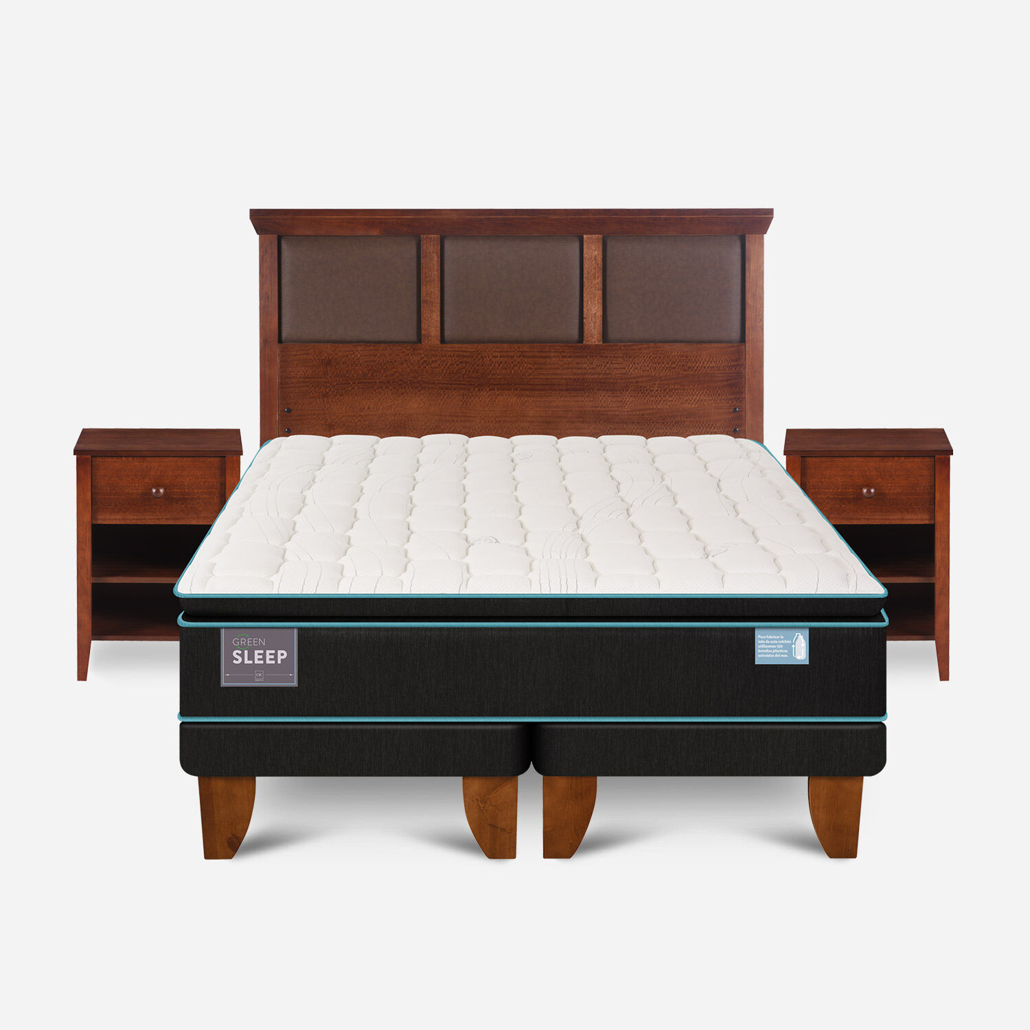 Cama Europea King Green Sleep Base Dividida + Set Torino Caramel