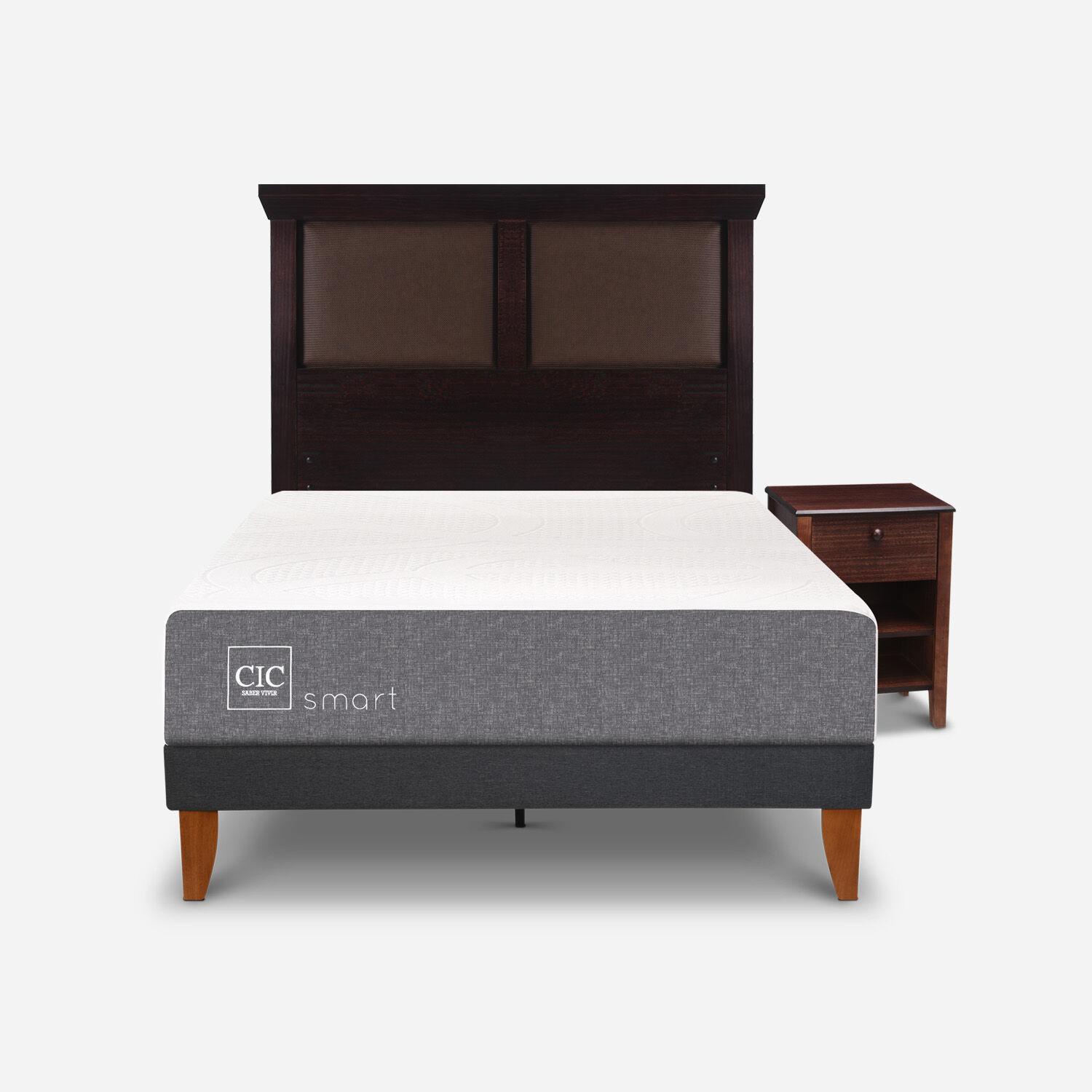 Cama Europea Curve 1.5 Plazas Smart + Set New Torino Choc