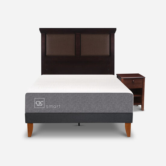 Cama Europea Curve 1.5 Plazas Smart + Set New Torino Choc