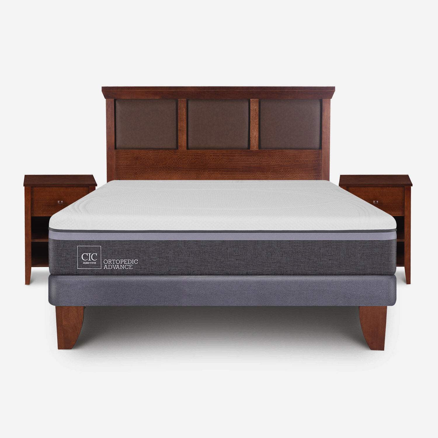 Cama Europea 2 Plazas Ortopedic Advance Base Normal + Set Torino Caramel