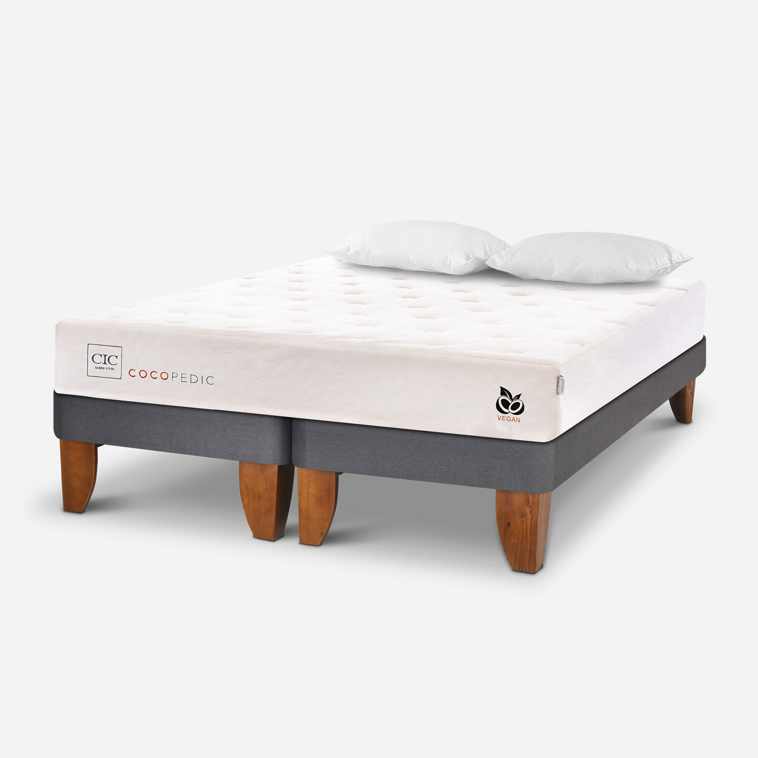 Cama Europea 2 Plazas Cocopedic Base Dividida + Almohadas Viscoel&aacute;sticas