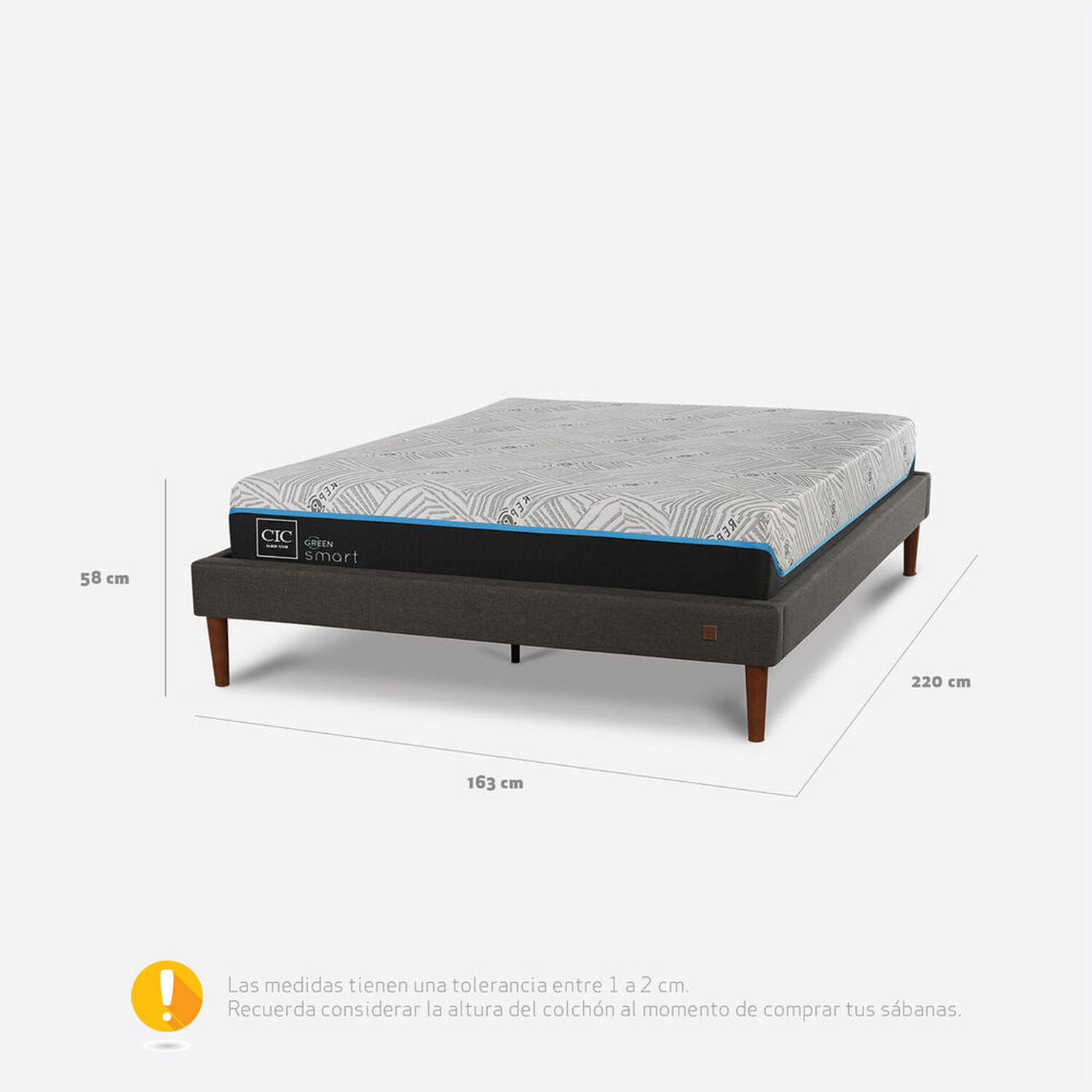 Cama Europea Curve 2 Plazas Infinity Green