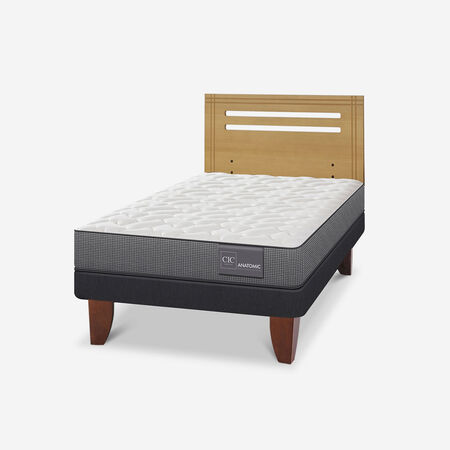 Cama Europea 1,5 Plazas Anatomic + Respaldo Múnich Mostaza