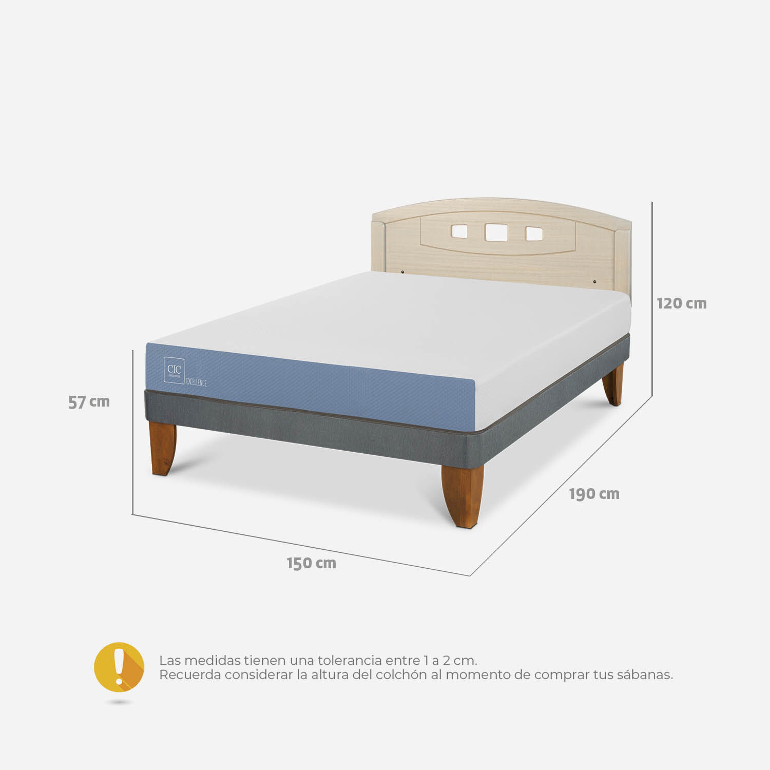 Cama Europea 2 Plazas Excellence Base Normal + Respaldo Gales Alpino