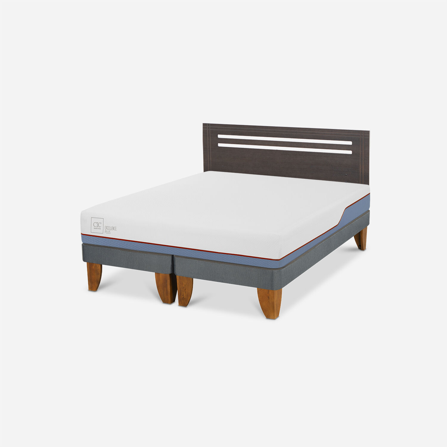 Cama Europea 2 Plazas Excellence Base Dividida + Respaldo Munich Gris
