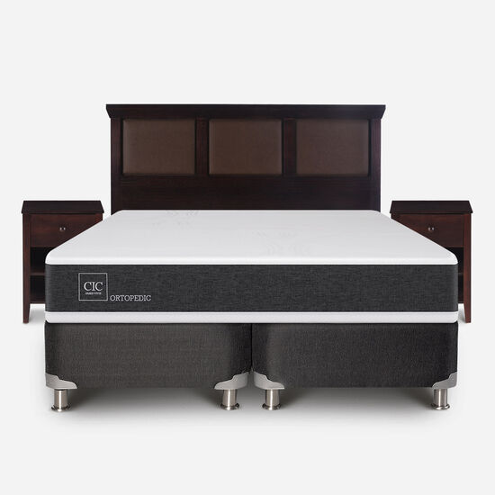Box Spring 2 Plazas Ortopedic Base Dividida 5 Zonas + Respaldo Torino Choc