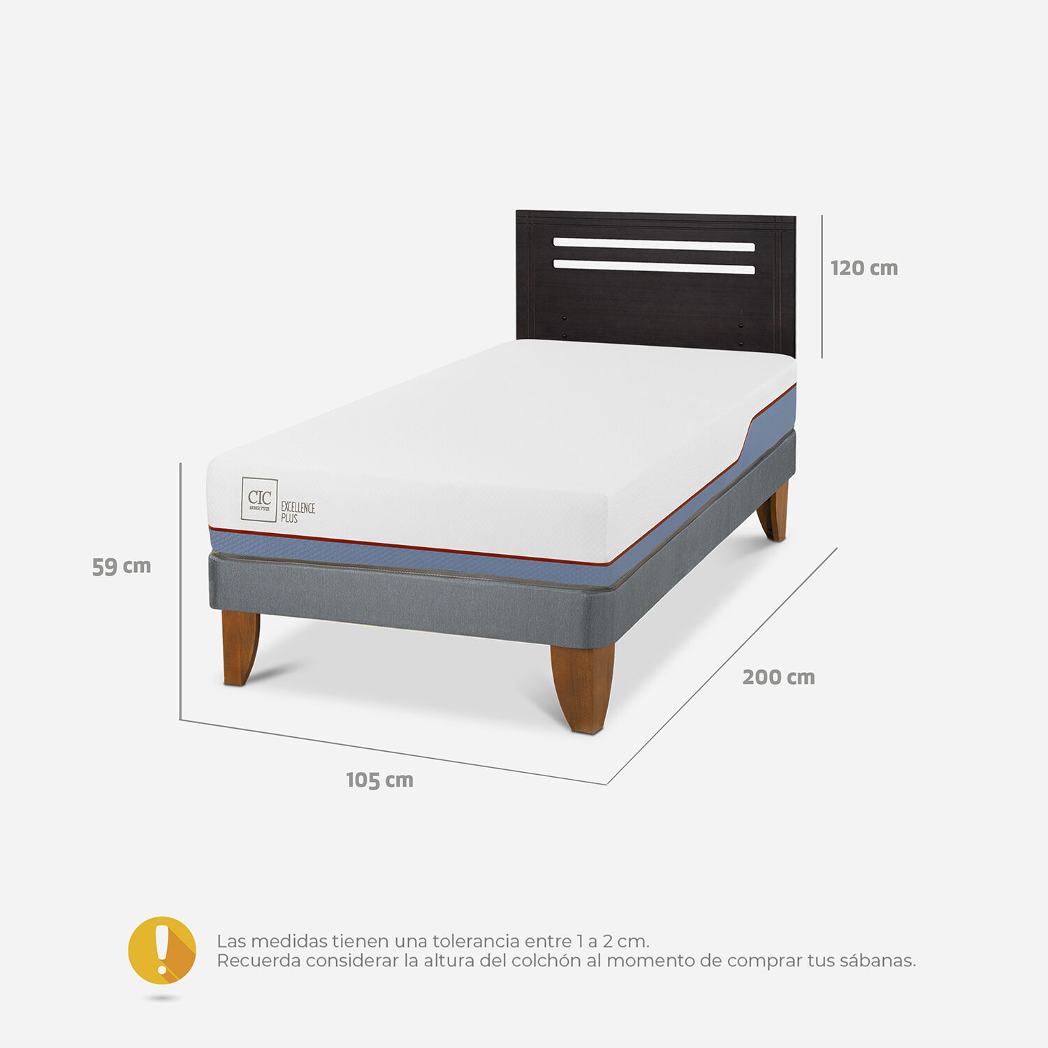Cama Europea 1,5 Plazas Excellence Plus + Respaldo Múnich Negro