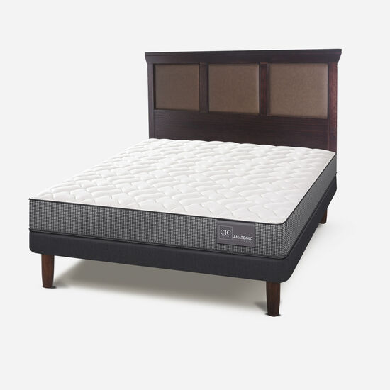 Cama Europea 2 Plazas Base Normal Anatomic + Respaldo Torino Choc