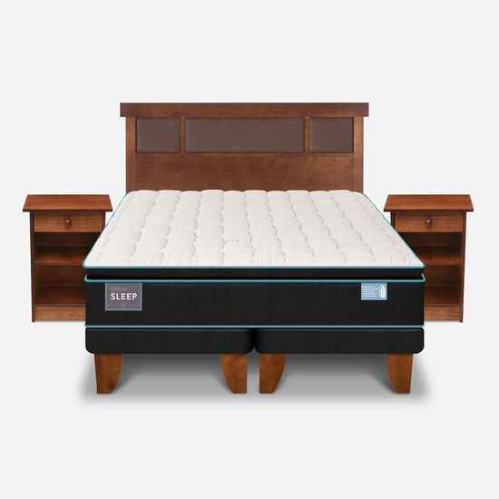 Cama Europea 2 Plazas Base Dividida Green Sleep + Set Dublín Caramel