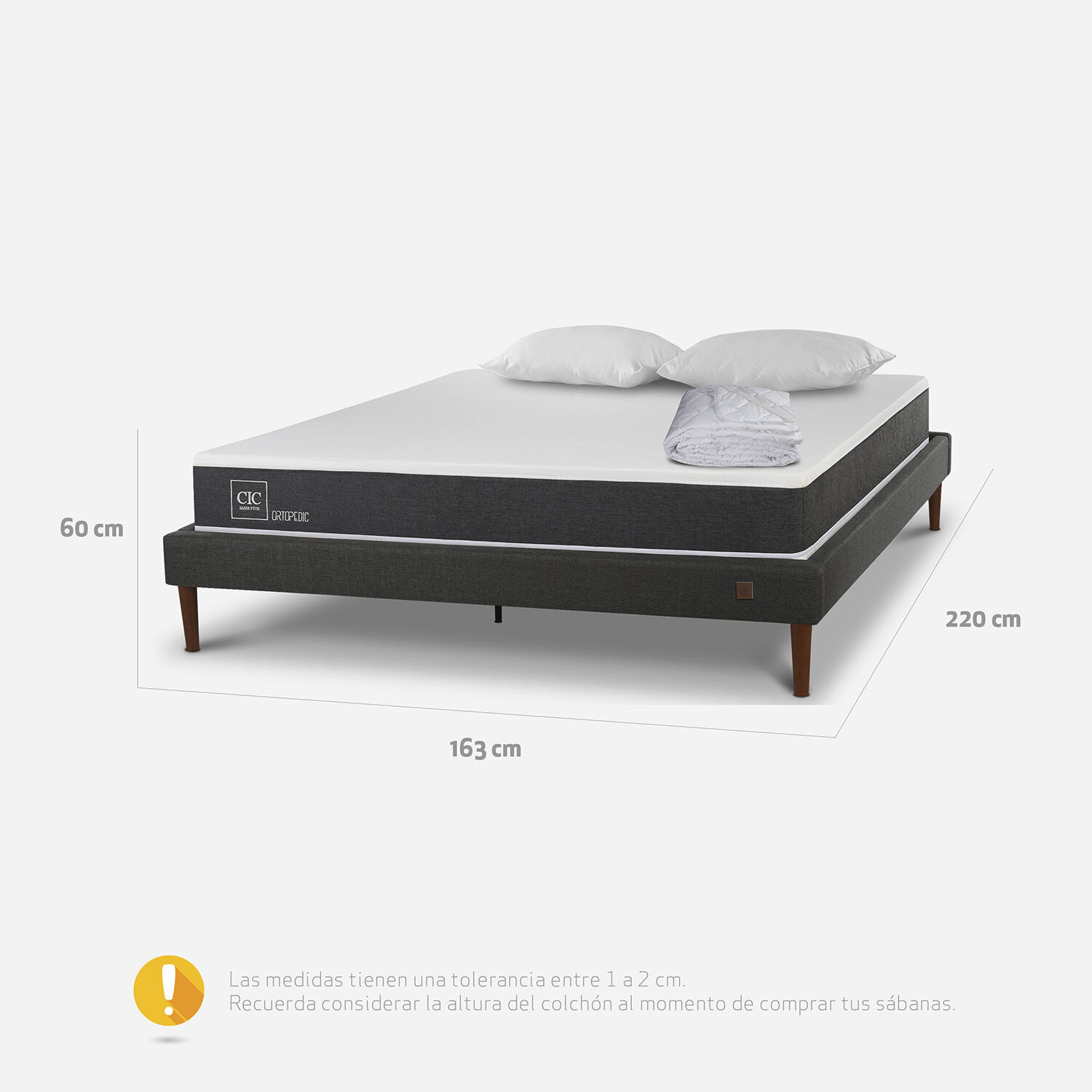 Cama Europea Curve 2 Plazas Ortopedic + Almohadas + Cubrecolch&oacute;n