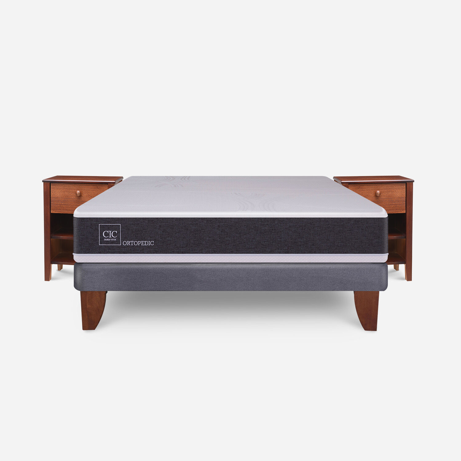 Cama Europea 2 Plazas Ortopedic Base Normal + Veladores Torino Caramel