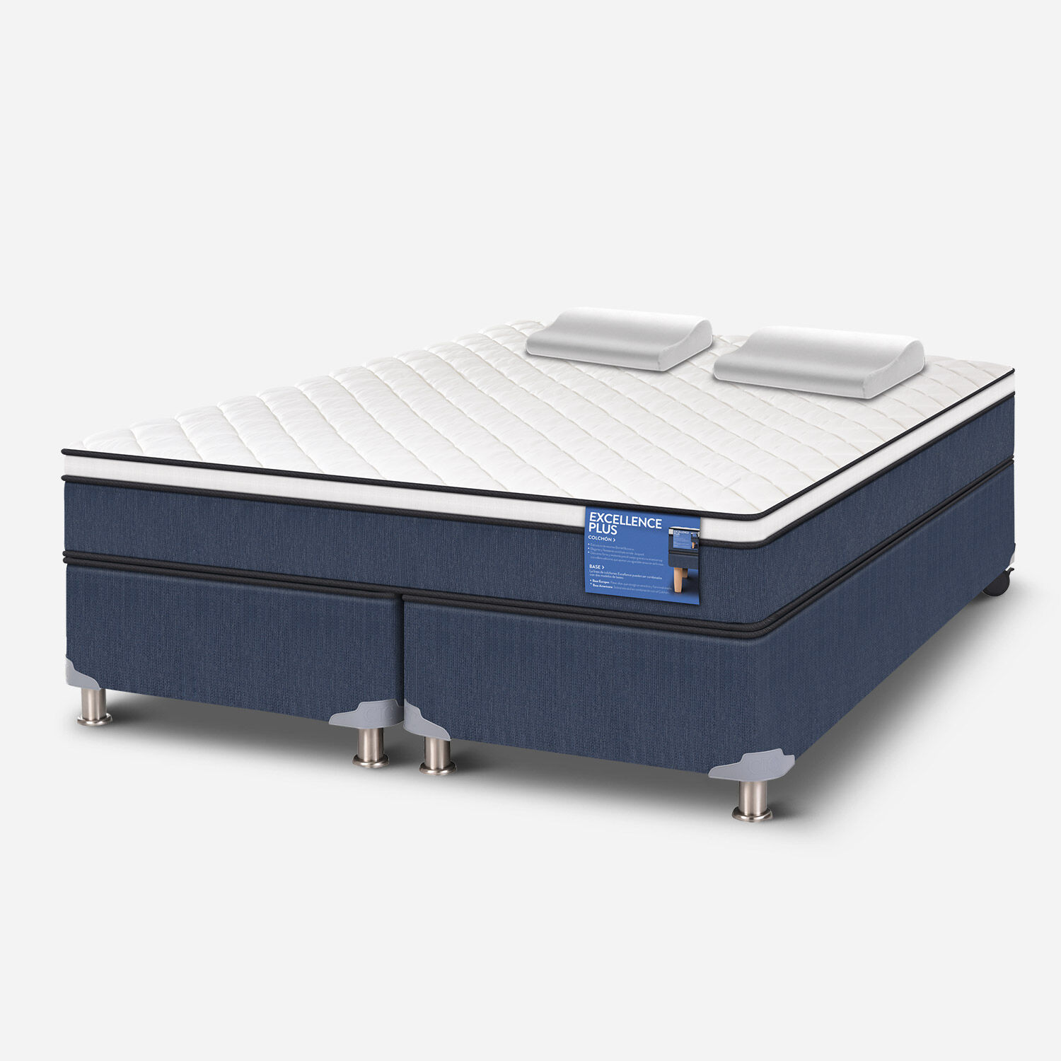 Cama Americana 2 Plazas Excellence Plus Base Dividida + Almohadas Viscoel&aacute;sticas