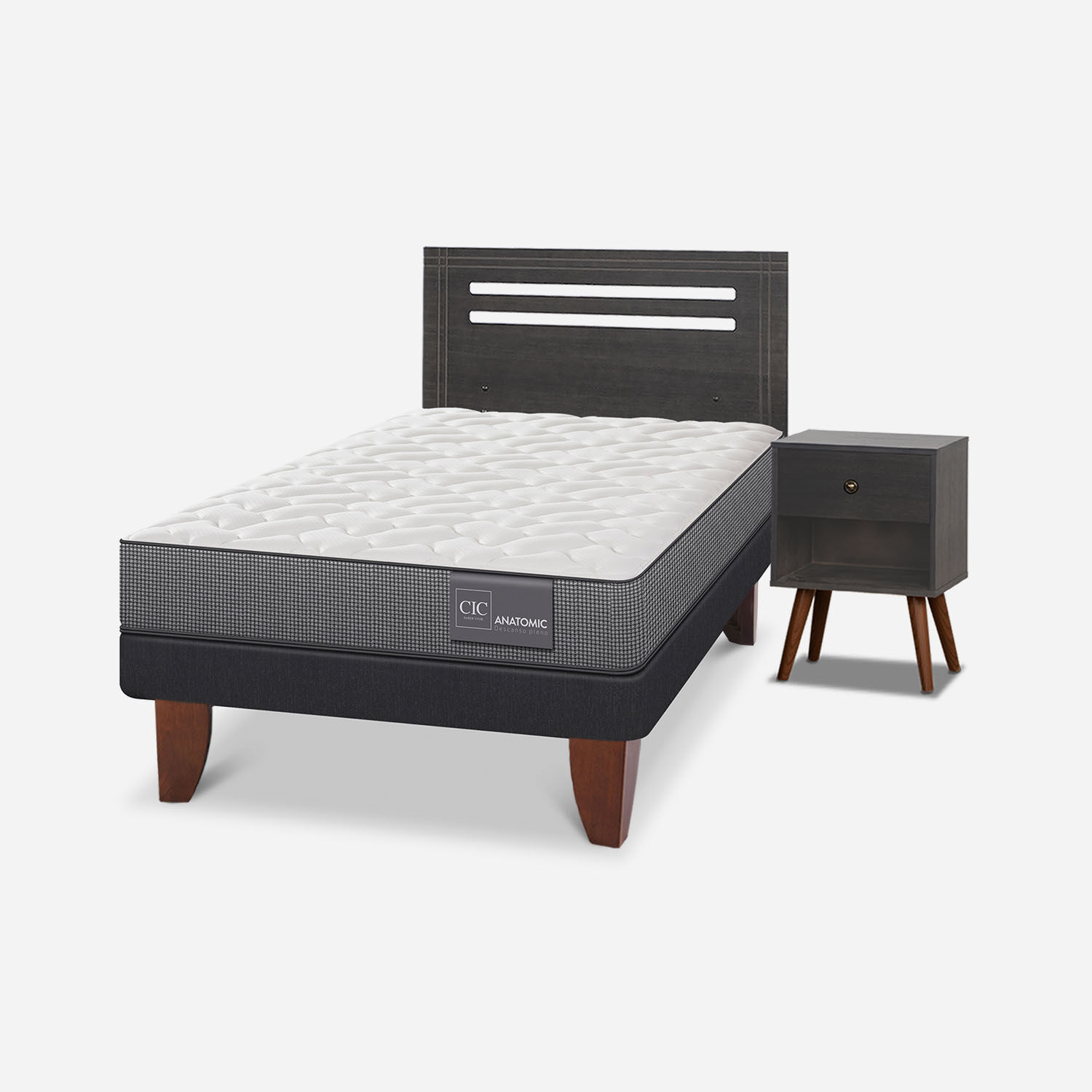Cama Europea 1,5 Plazas Anatomic + Set M&uacute;nich Gris
