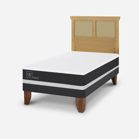Cama Europea 1,5 Plazas Ortopedic + Respaldo Torino Mostaza