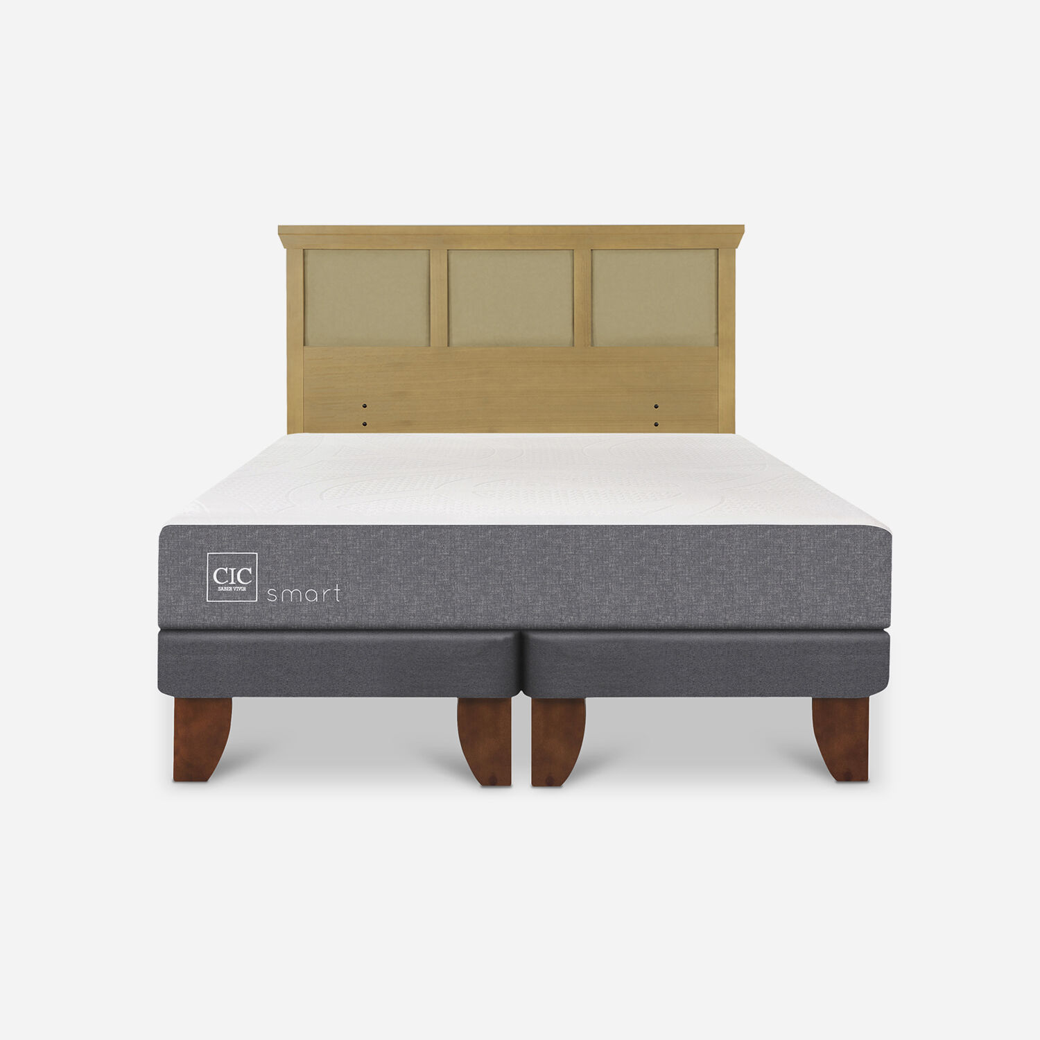 Cama Europea 2 Plazas Smart Base Dividida + Respaldo Torino Mostaza