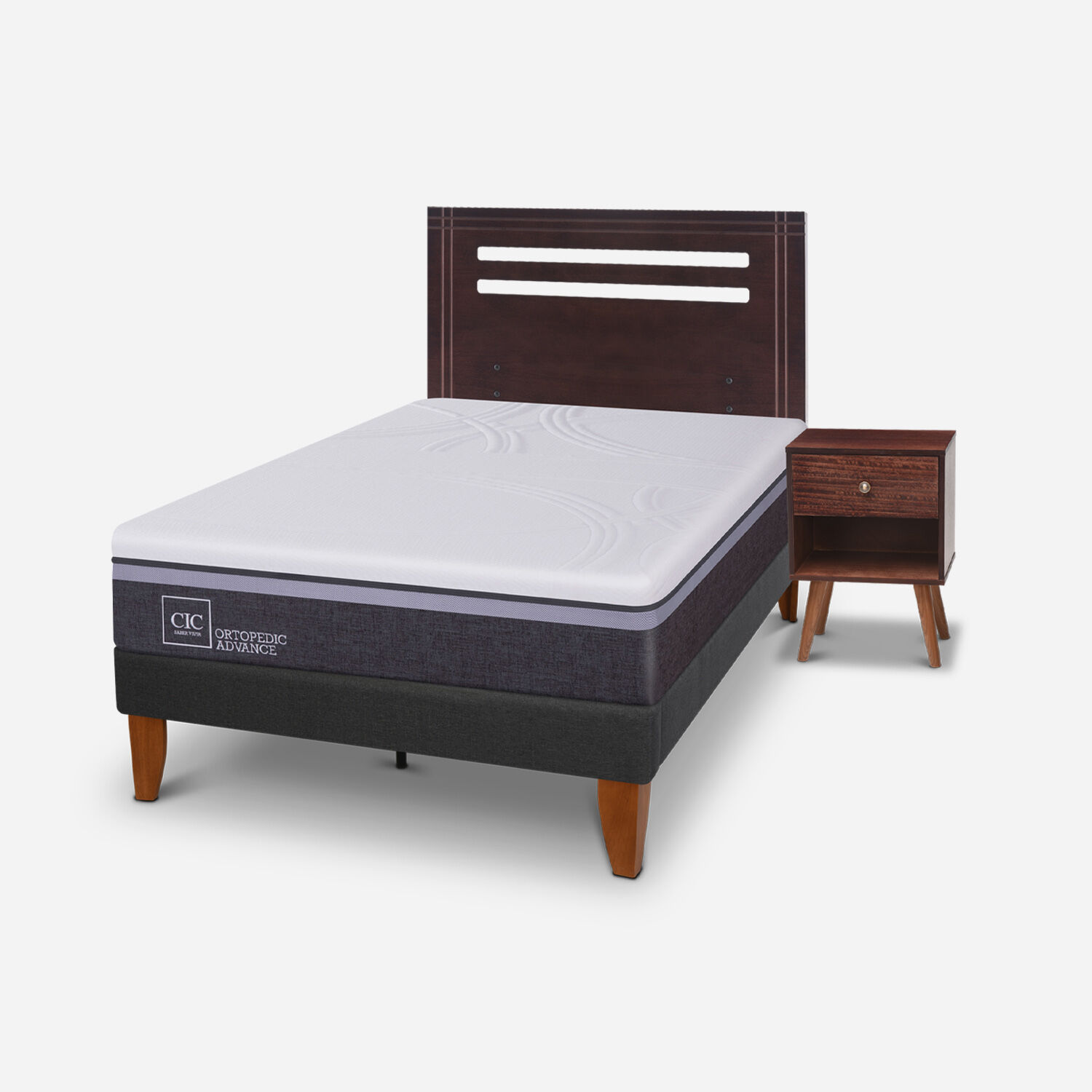 Cama Europea Curve 1,5 Plazas Ortopedic Advance + Set M&uacute;nich Chocolate