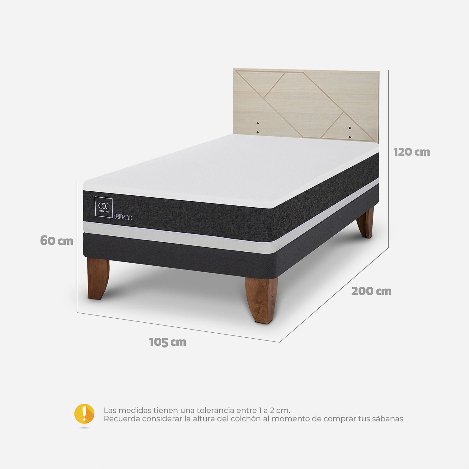 Cama Europea 1,5 Plazas Ortopedic + Respaldo Villarrica Alpino