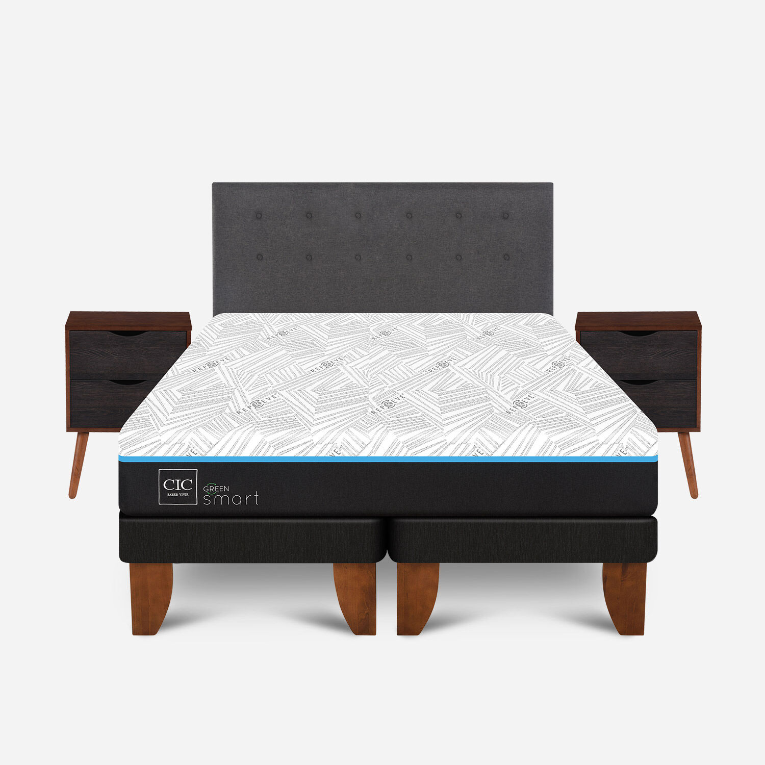 Cama Europea 2 Plazas Infinity Green Base Dividida + Set Éufrates