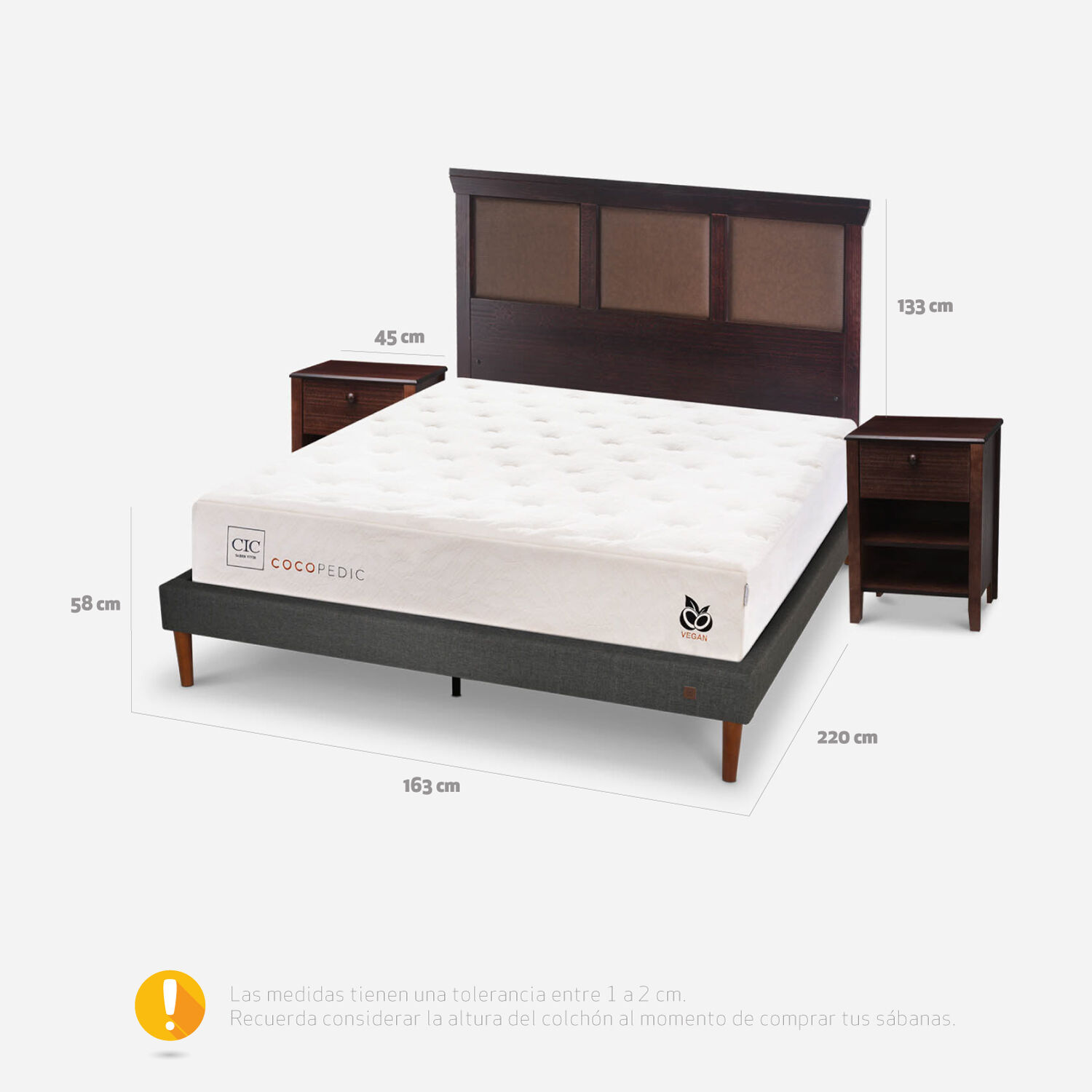 Cama Europea Curve 2 Plazas Cocopedic + Set Torino Chocolate