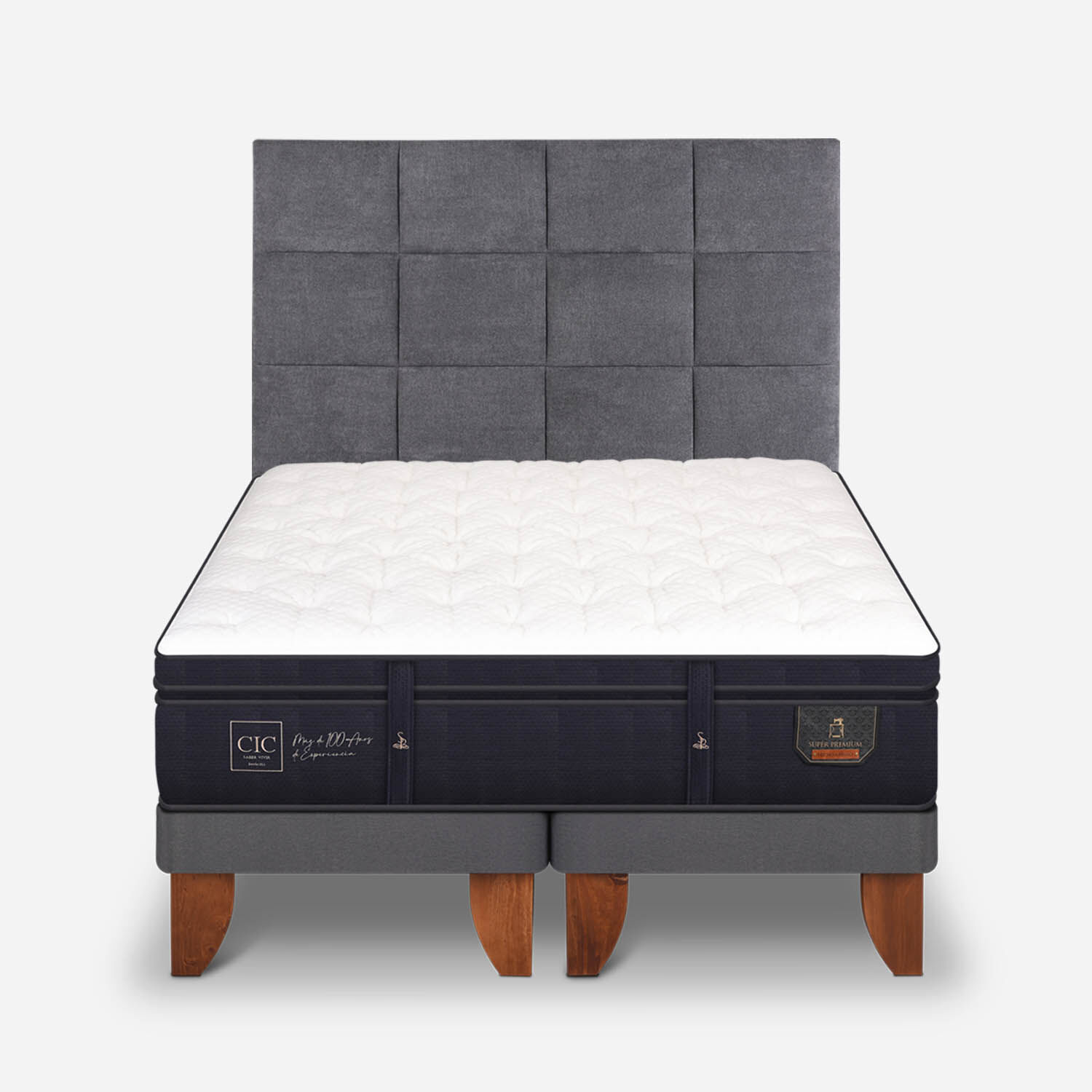Cama Europea King Super Premium + Respaldo T&aacute;mesis