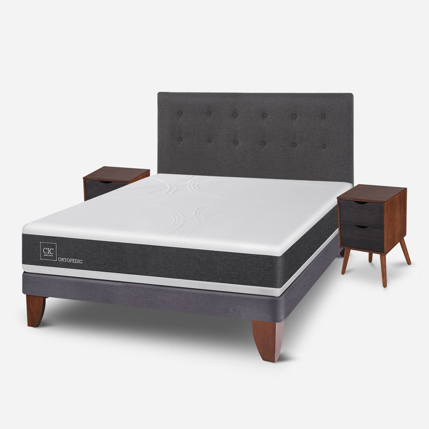 Cama Europea 2 Plazas Ortopedic Base Normal + Set &Eacute;ufrates