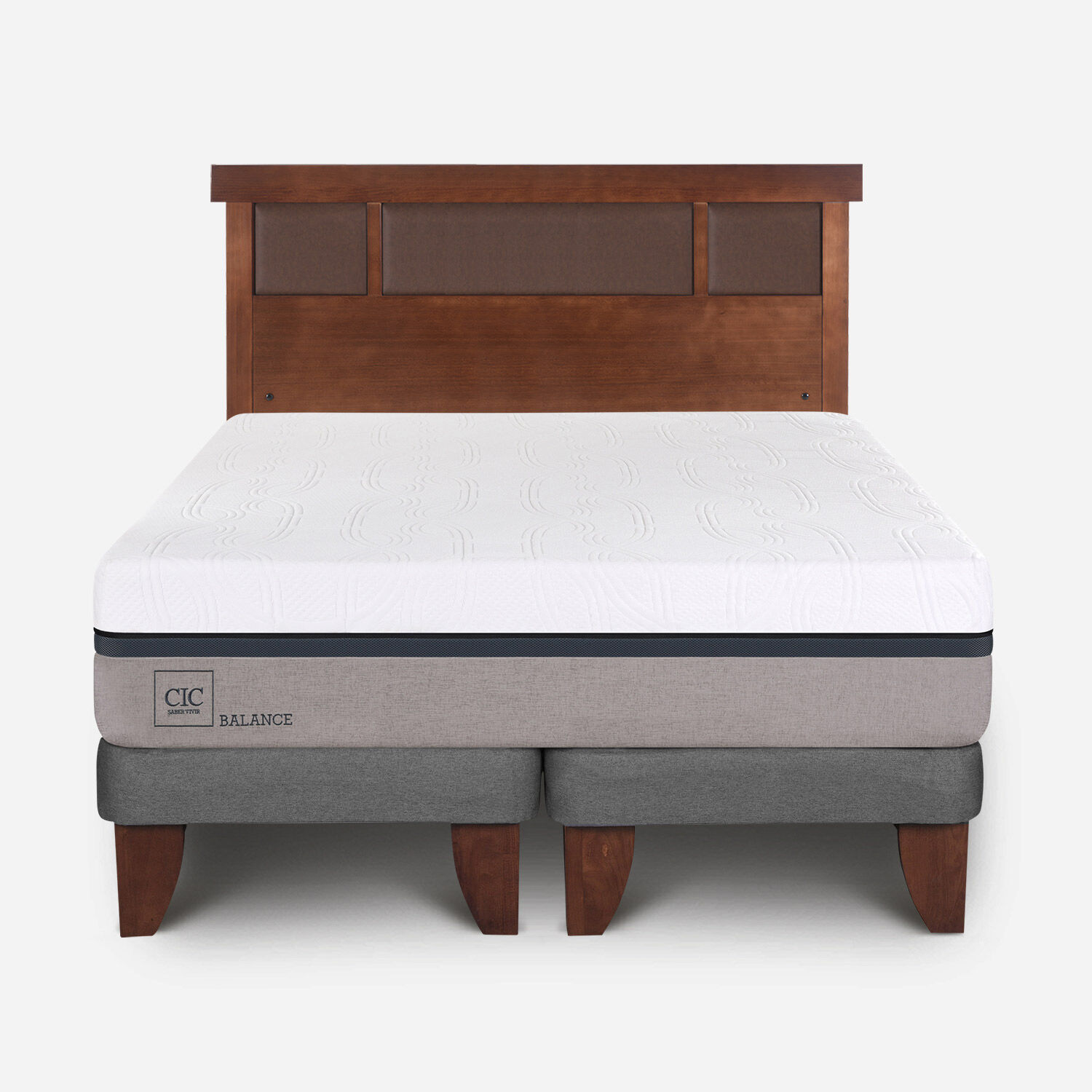 Cama Europea 2 Plazas Balance Base Dividida + Respaldo Dubl&iacute;n Caramel