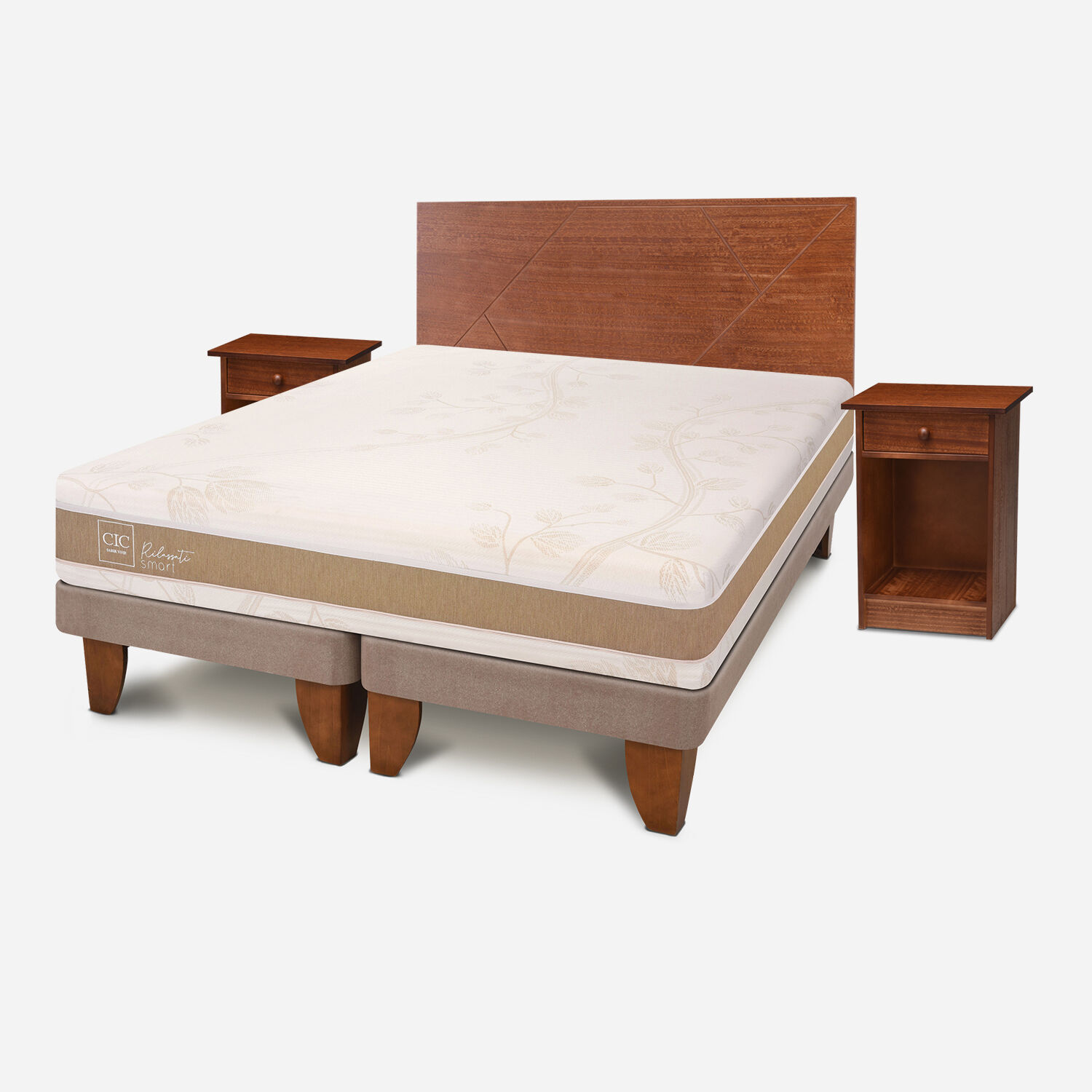 Cama Europea 2 Plazas Base Dividida Rilassati Smart + Set Villarrica