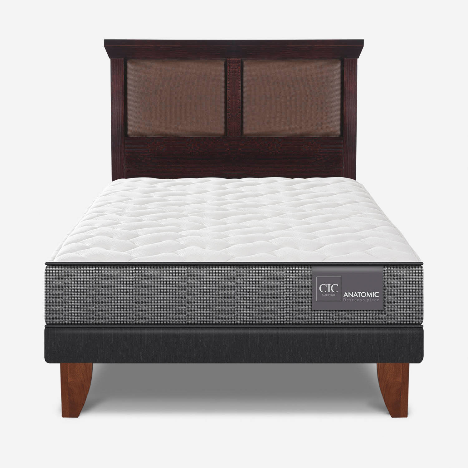 Cama Europea 1,5 Plazas Anatomic + Respaldo Torino Chocolate