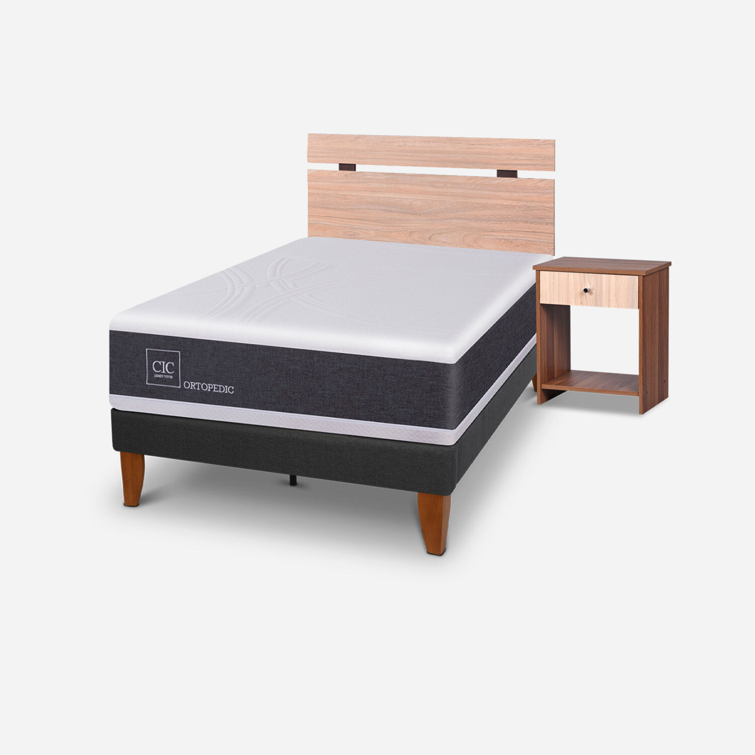 Cama Europea Curve 1.5 Plazas Ortopedic + Set Olmo